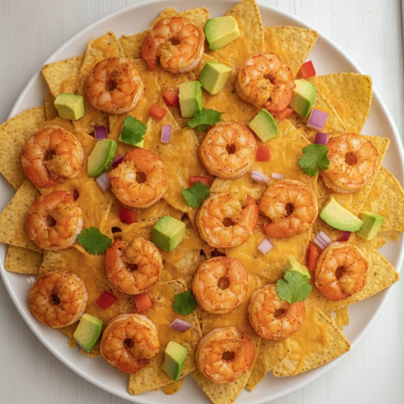Sheet Pan Shrimp Nachos with Avocado