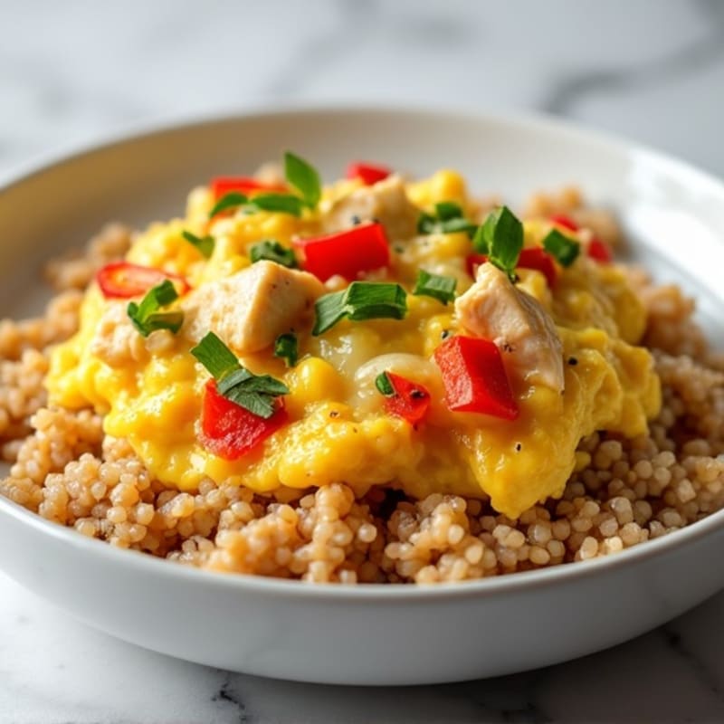 Egg White Scramble with Chicken, Peppers, and Onions