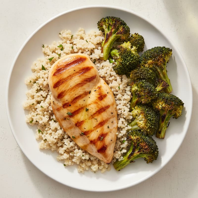 Grilled Chicken Breast with Quinoa and Roasted Broccoli