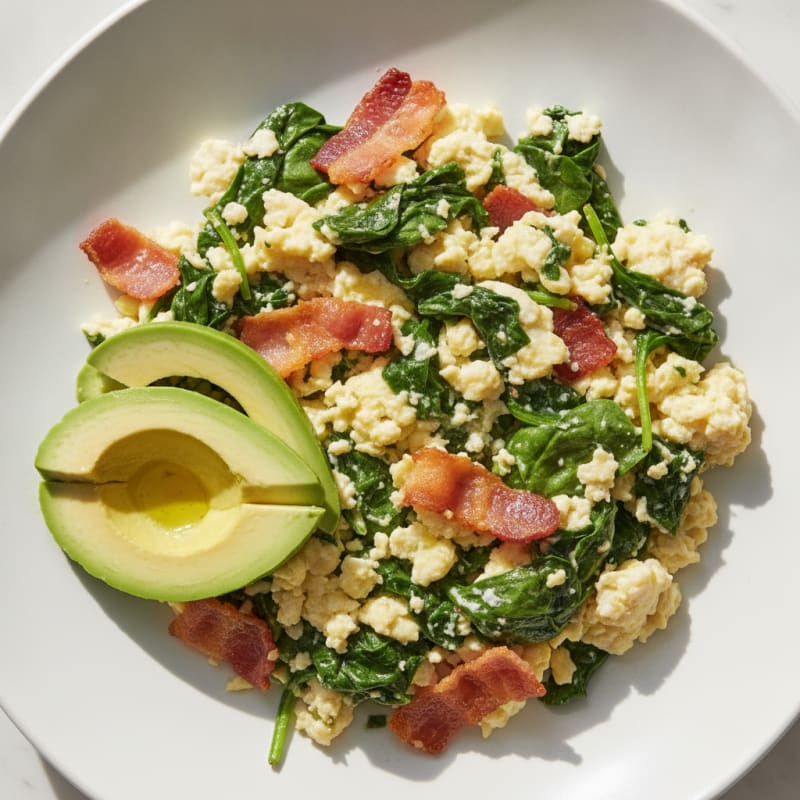 Crispy Turkey Bacon and Egg White Scramble with Spinach