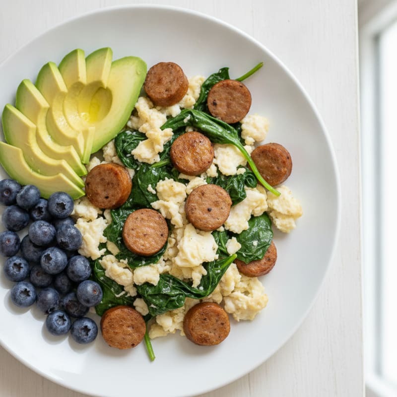 Scrambled Egg Whites with Spinach and Turkey Sausage