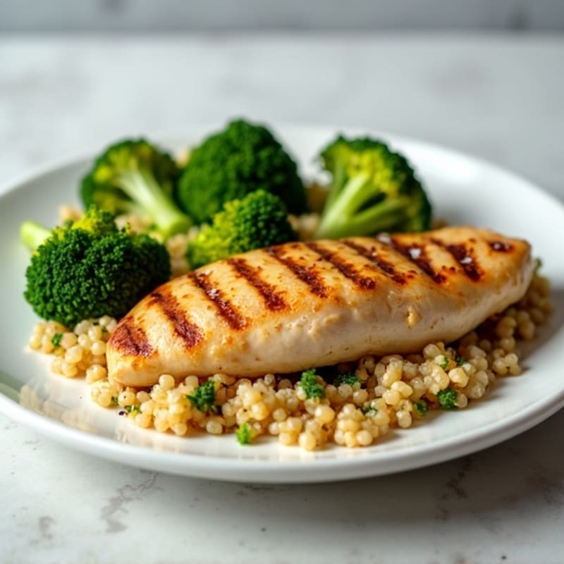 Grilled Chicken Breast with Quinoa and Roasted Broccoli