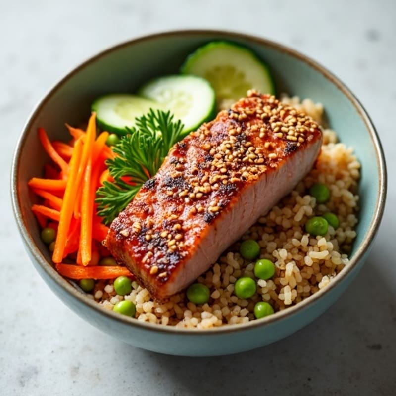 Sesame-Crusted Tuna Rice Bowl with Fresh Vegetables