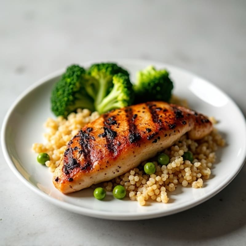 Grilled Chicken Breast with Steamed Broccoli, Quinoa & Dark Chocolate Side