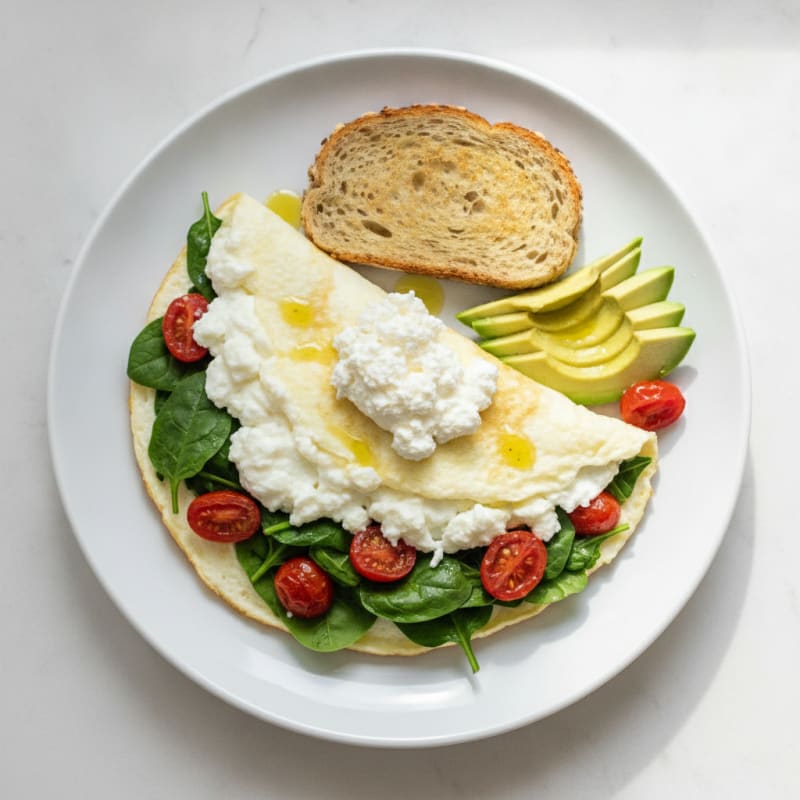 Egg White Spinach Omelette with Cottage Cheese and Tomatoes
