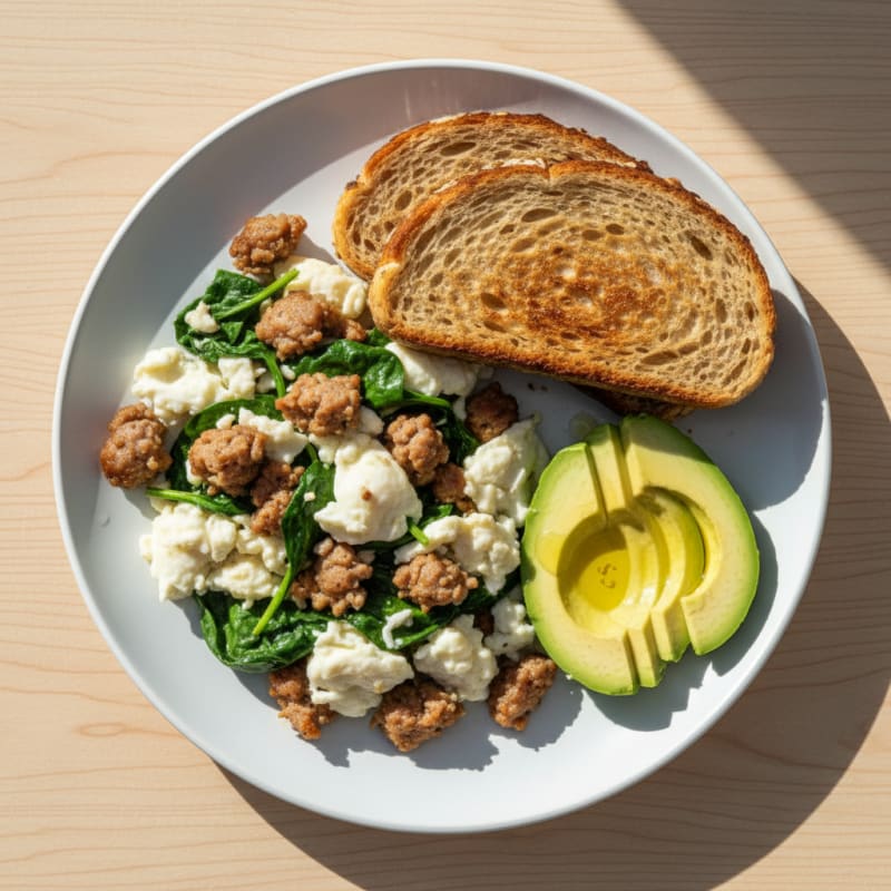 Egg White Scramble with Turkey Sausage and Spinach