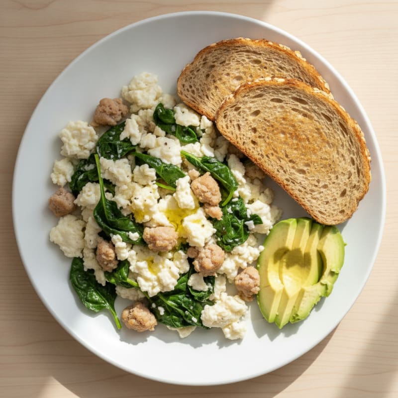 Egg White and Turkey Sausage Scramble with Spinach