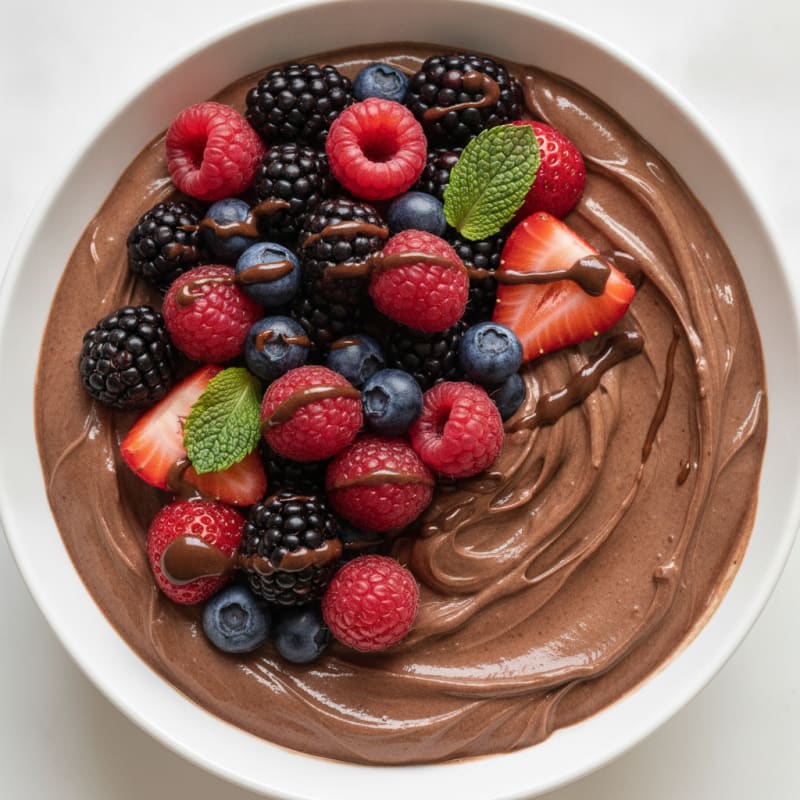 Chocolate Protein Yogurt with Mixed Berries