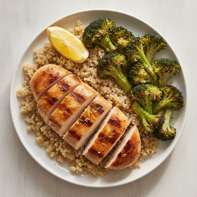 Grilled Chicken Breast with Roasted Broccoli and Quinoa