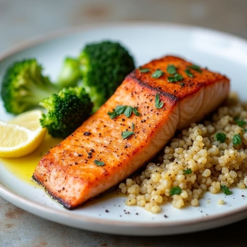 Seared Salmon with Roasted Broccoli and Quinoa