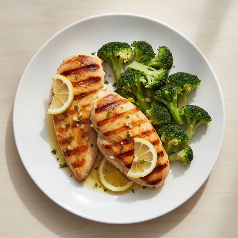 Grilled Lemon-Garlic Chicken Breast with Steamed Broccoli