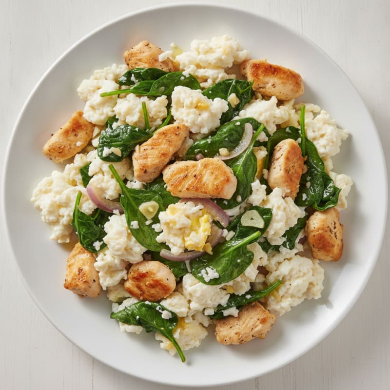 Egg White and Chicken Scramble with Spinach