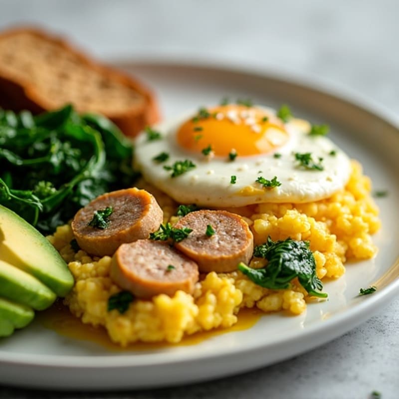 Egg White and Turkey Sausage Scramble with Spinach