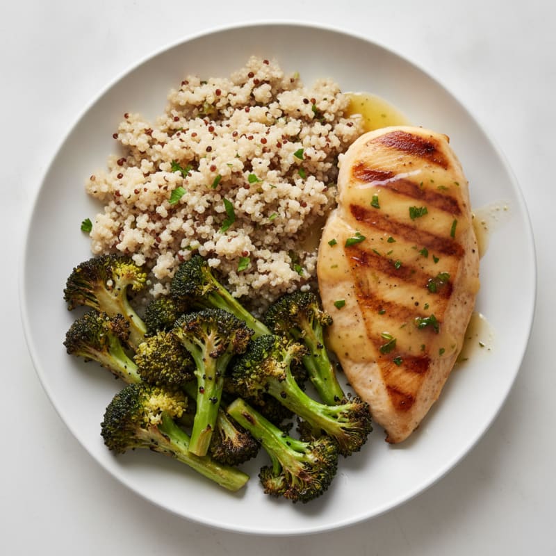 Grilled Chicken Breast with Quinoa and Roasted Broccoli