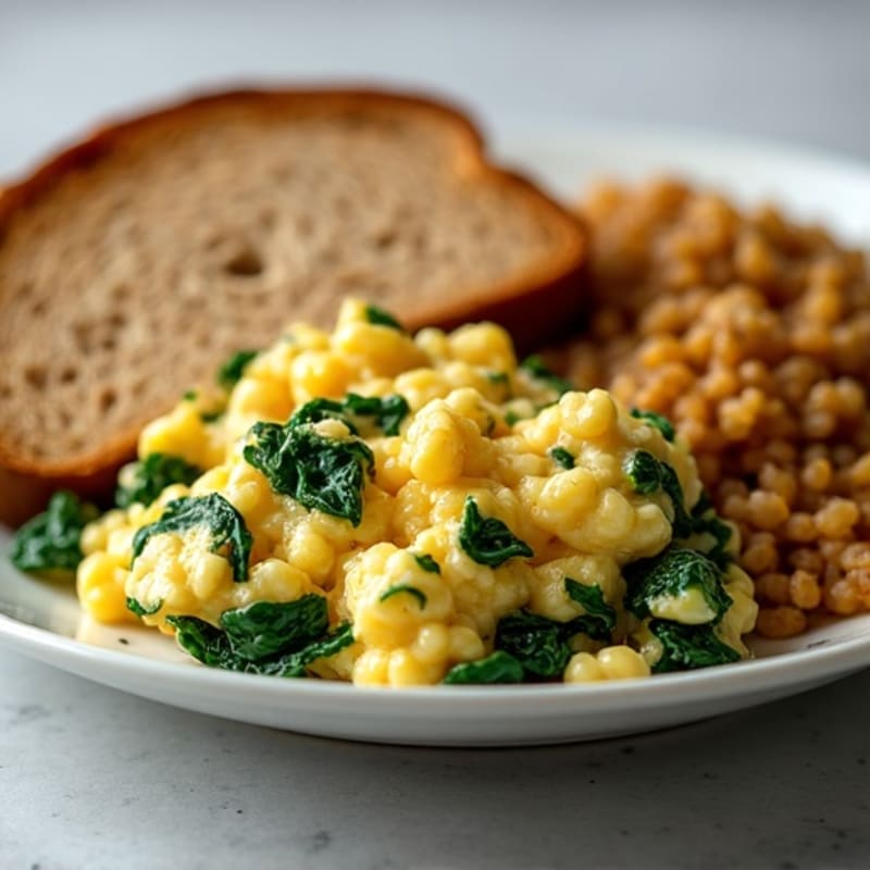 Egg White and Turkey Sausage Scramble with Sautéed Spinach