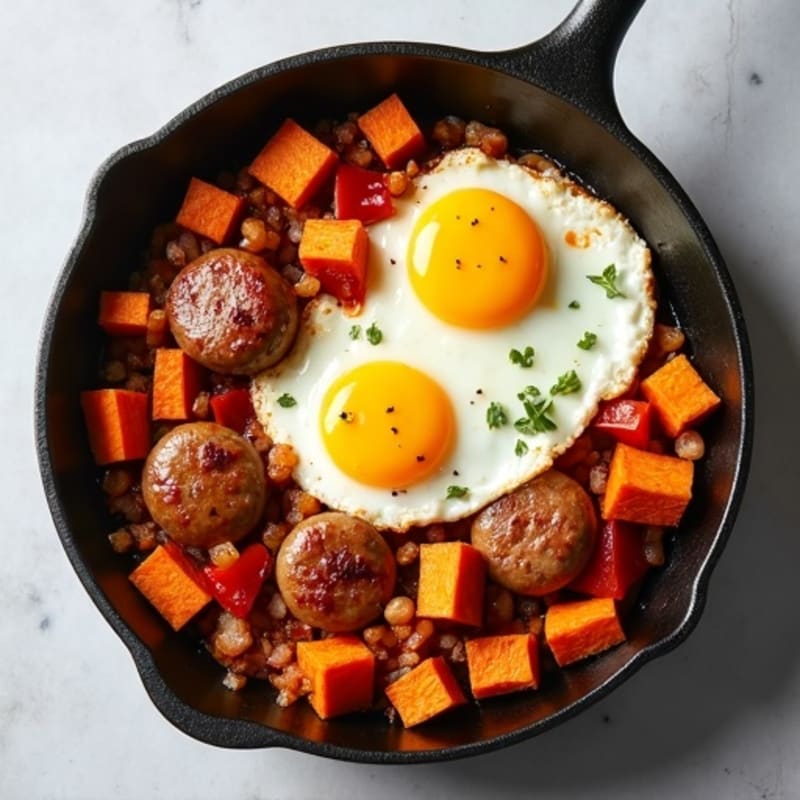 Crispy Sweet Potato and Turkey Sausage Breakfast Skillet