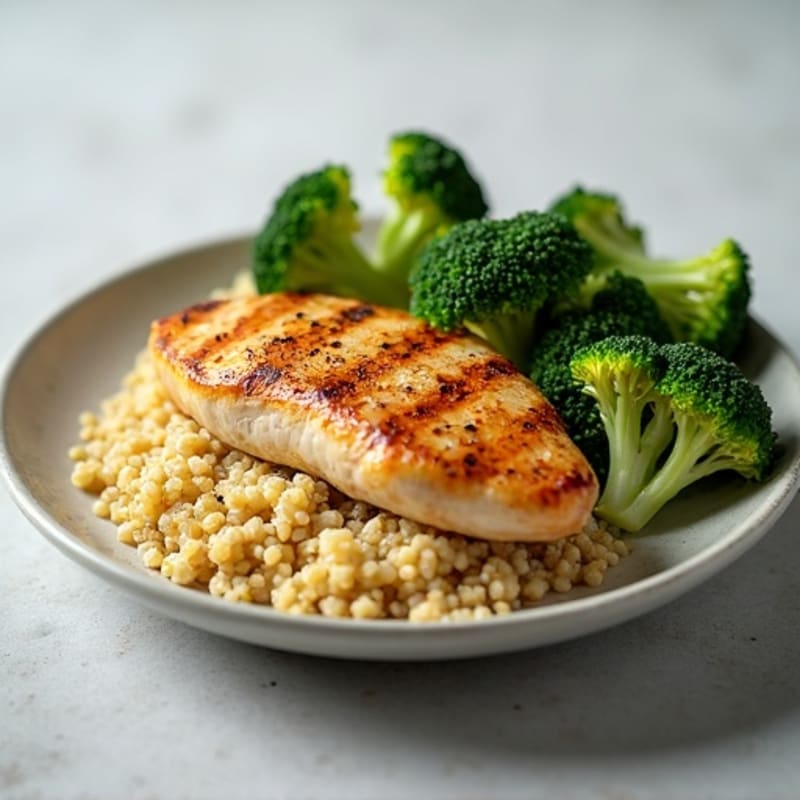 Grilled Chicken Breast with Roasted Broccoli and Quinoa