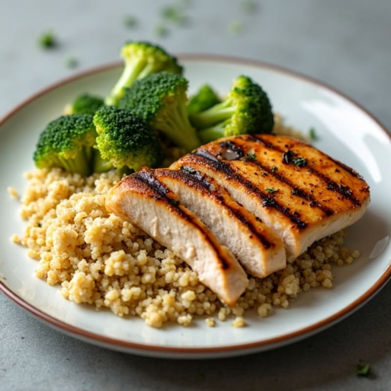 Grilled Chicken Breast with Roasted Broccoli and Quinoa