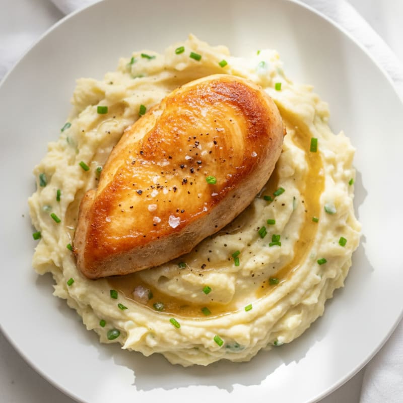 Buttery Garlic Mashed Potatoes with Roasted Chicken