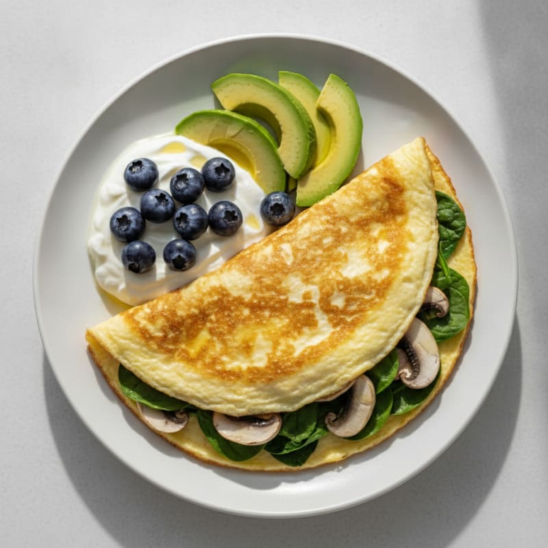 Egg White Veggie Omelette with Greek Yogurt and Fresh Berries