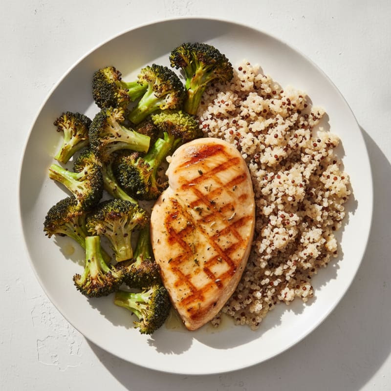 Grilled Chicken Breast with Roasted Broccoli and Quinoa