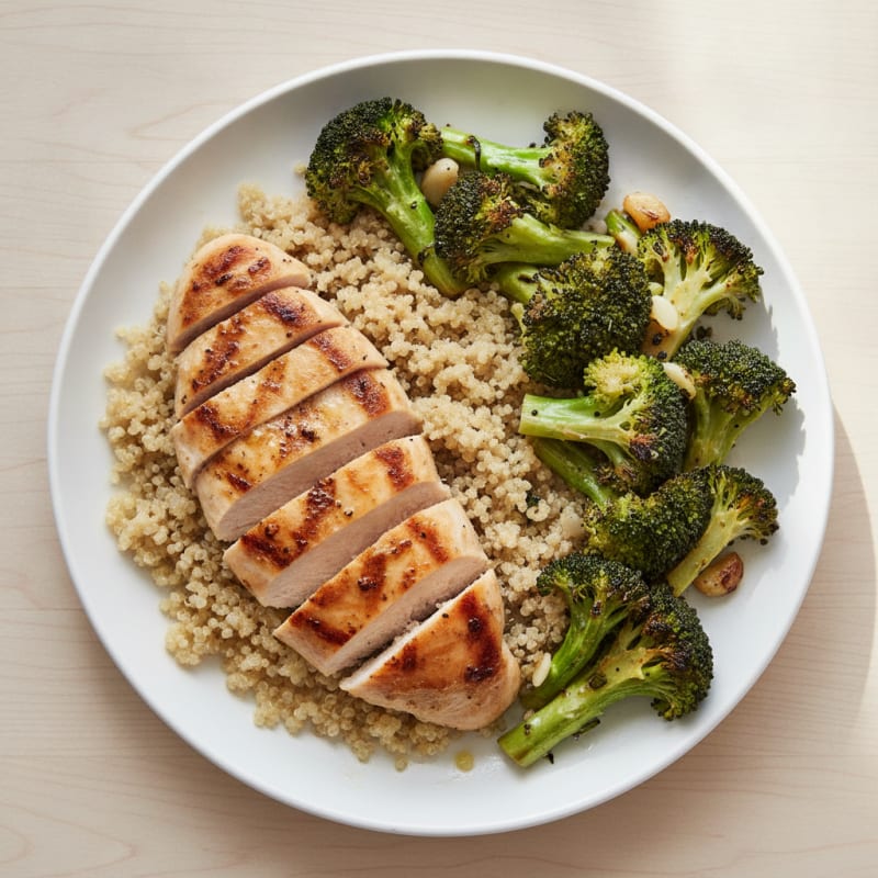 Grilled Chicken Breast with Quinoa and Roasted Broccoli