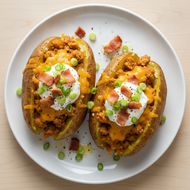 Loaded Cheddar Baked Potatoes with Bacon
