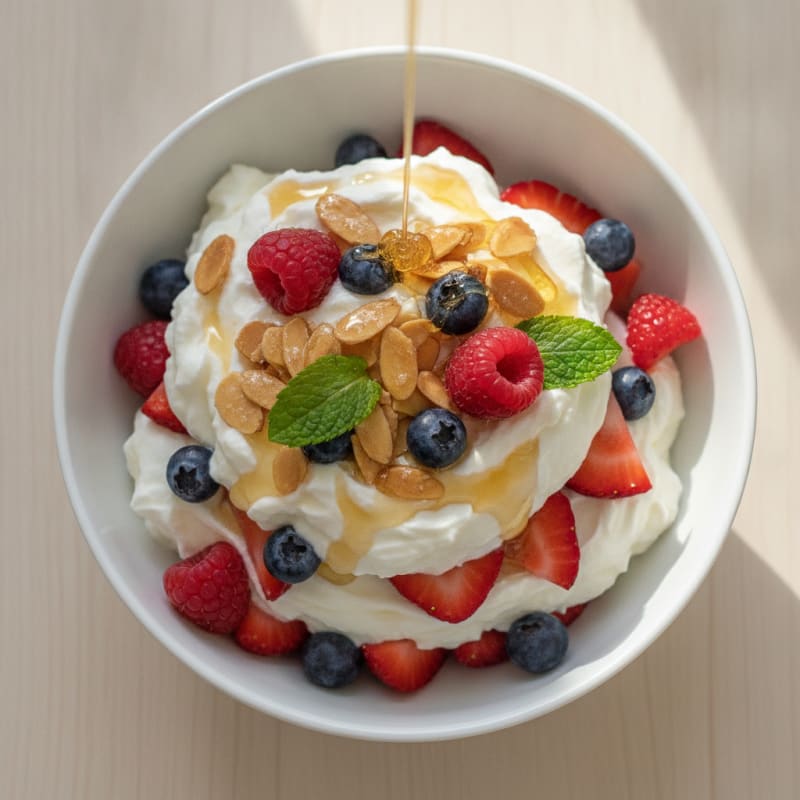 Greek Yogurt Protein Parfait with Mixed Berries and Almonds