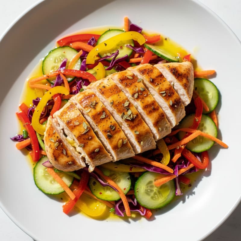Grilled Chicken Breast with Crunchy Vegetable Salad