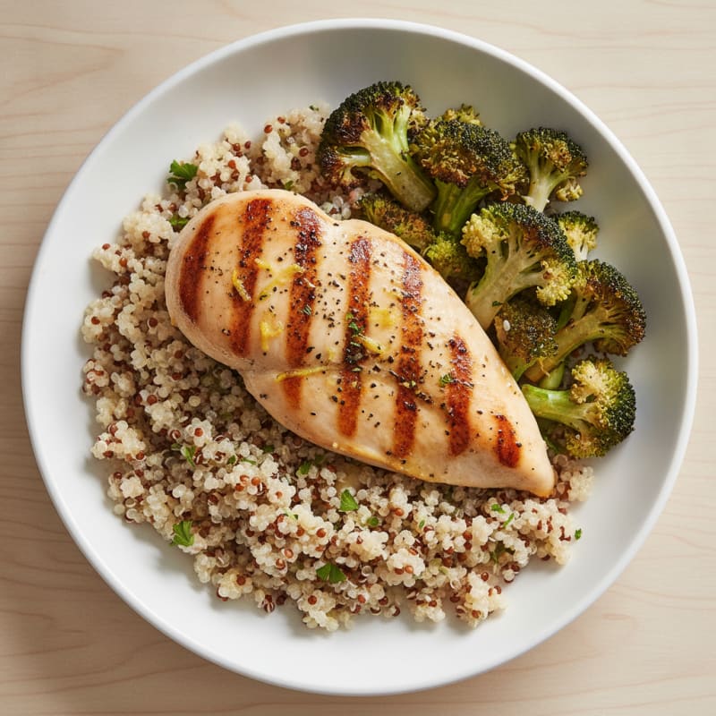 Grilled Chicken Breast with Quinoa and Roasted Broccoli