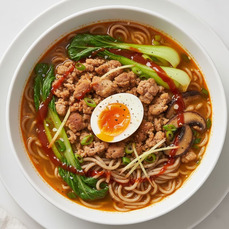 Spicy Sriracha Pork Ramen with Jammy Egg