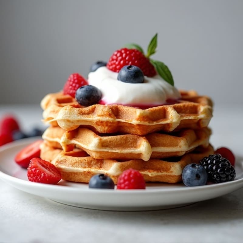 High-Protein Crispy Waffles with Creamy Berry Yogurt Filling