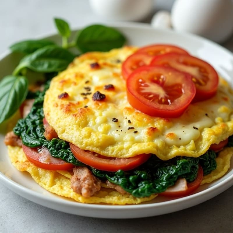 Fluffy Egg Omelette with Sautéed Spinach and Lean Turkey
