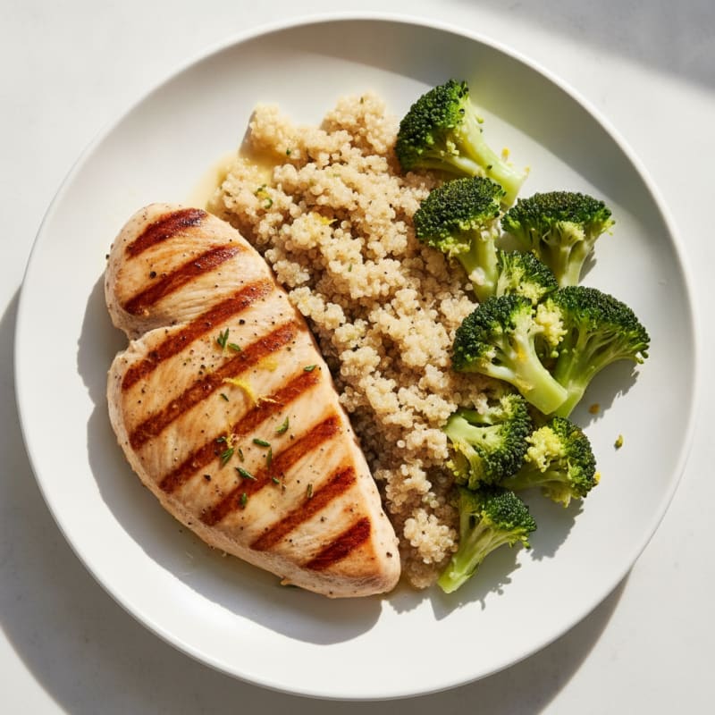 Grilled Turkey Breast with Steamed Broccoli and Quinoa