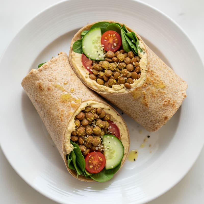 Mediterranean Lentil and Hummus Wraps