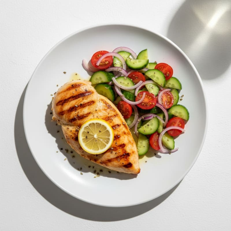 Grilled Chicken Breast with Cucumber Tomato Salad