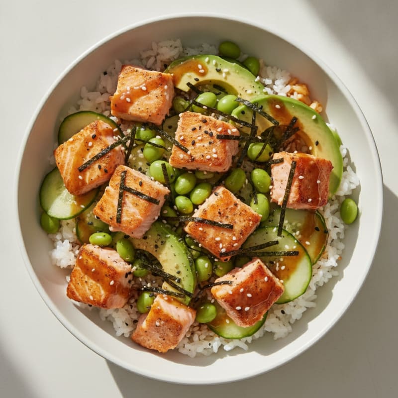 Sushi Rice Bowl with Salmon and Avocado