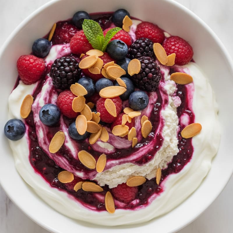 Greek Yogurt Protein Parfait with Mixed Berries and Almonds