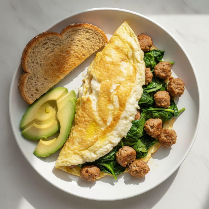 Egg White Spinach Omelette with Turkey Sausage