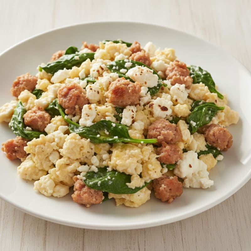 Egg White and Turkey Sausage Scramble with Spinach and Feta