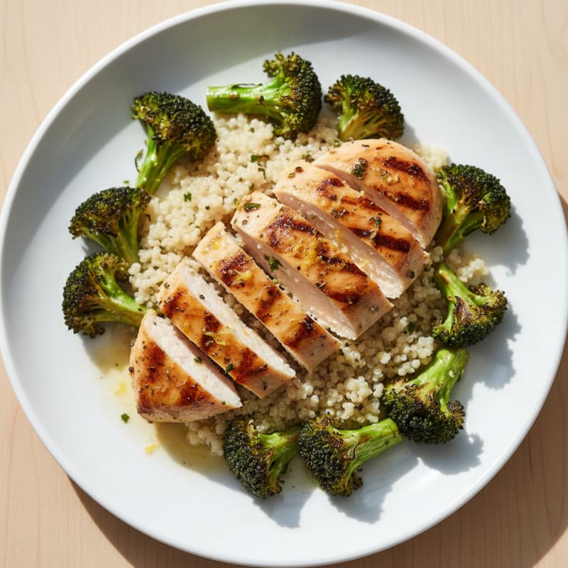 Grilled Chicken Breast with Quinoa and Roasted Broccoli