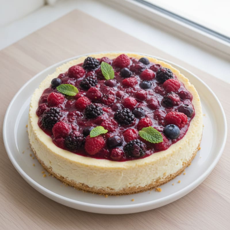 Creamy Greek Yogurt Protein Cheesecake with Mixed Berries