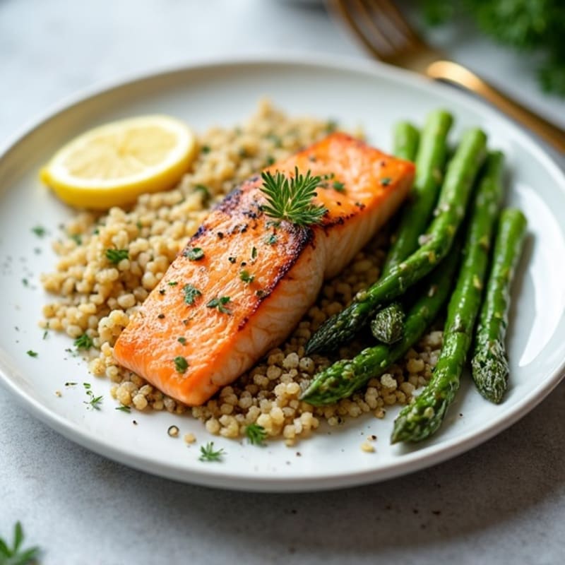 Lemon Herb Grilled Salmon with Roasted Asparagus and Quinoa
