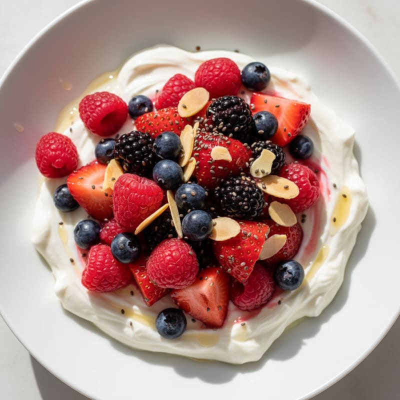 Greek Yogurt Protein Parfait with Mixed Berries and Chia Seeds