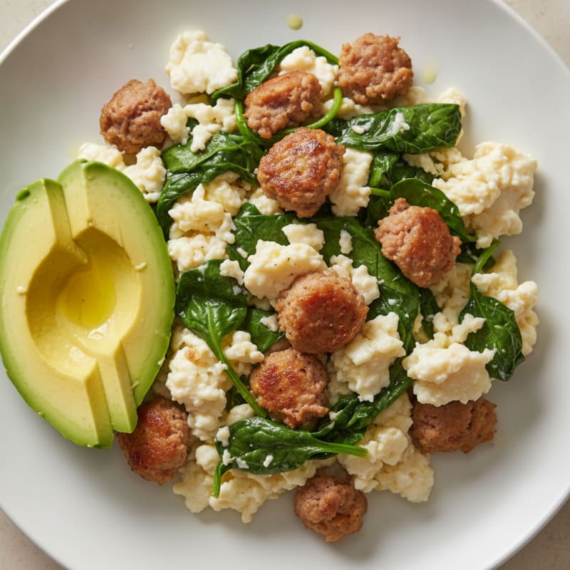 Egg White and Turkey Sausage Scramble with Spinach