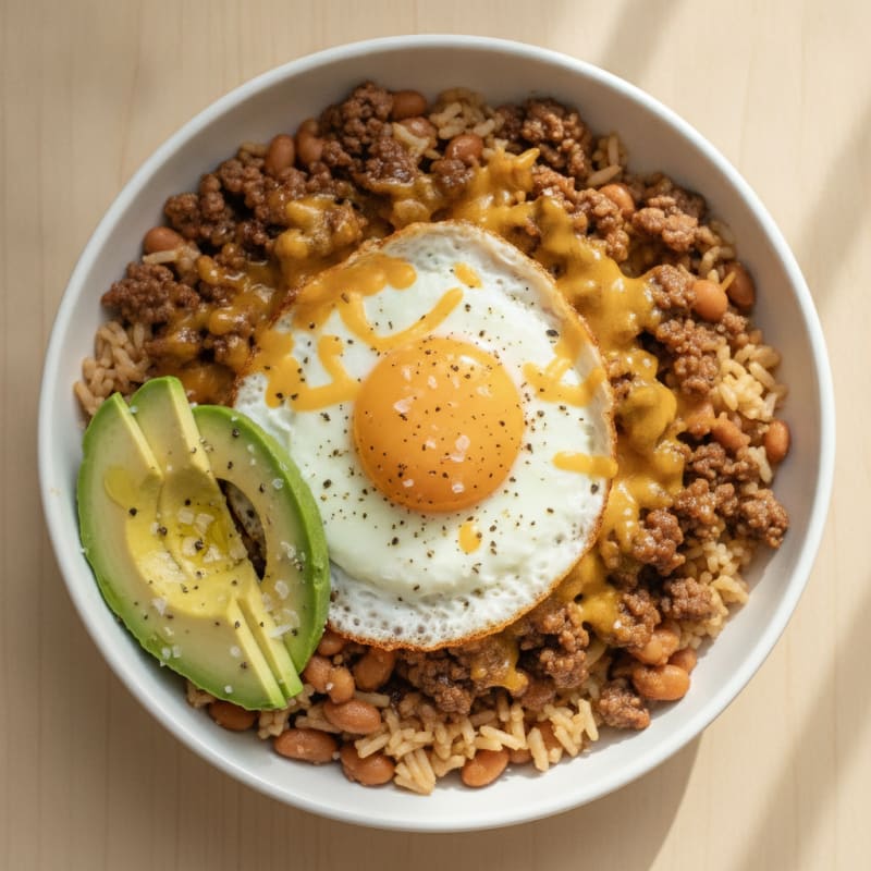 Cheesy Beef and Bean Rice Bowl