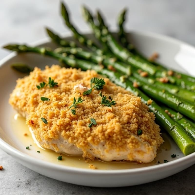 Crispy Lemon Herb Baked Chicken with Roasted Asparagus