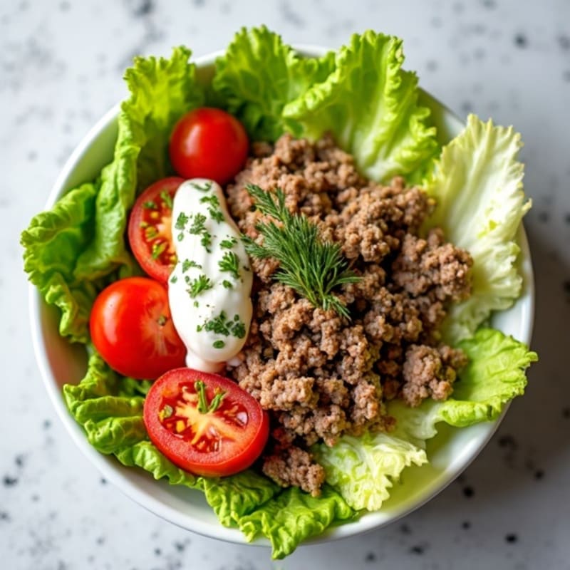 Lean Ground Beef and Crispy Lettuce Bowl with Creamy Tangy Dressing