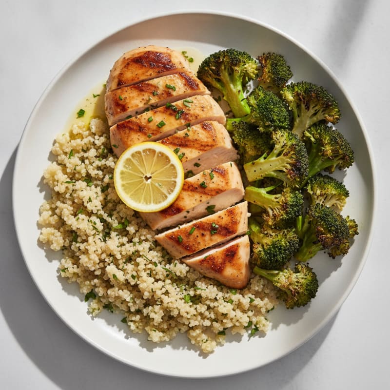 Grilled Chicken Breast with Quinoa and Roasted Broccoli