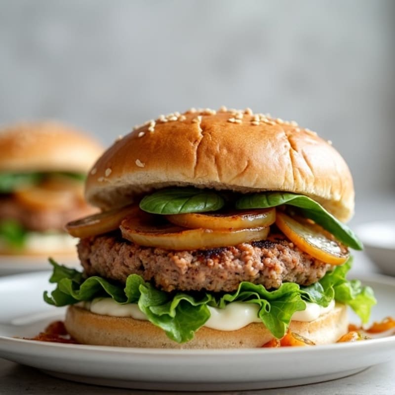 Lean Turkey Spinach Burger with Caramelized Onions